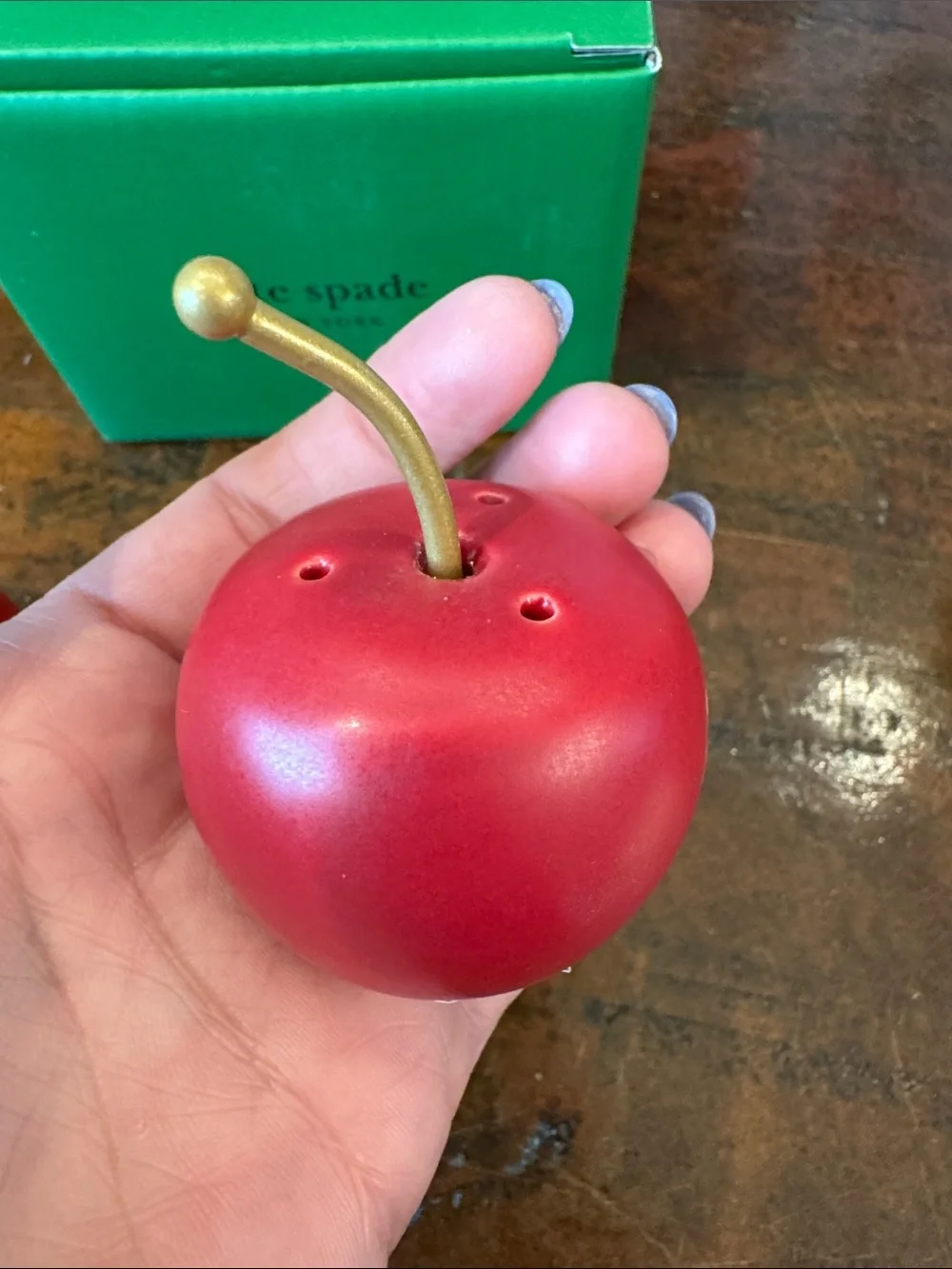 kate spade x Lenox Red Cherry Salt & Pepper Shakers with Gold Stems - Picture 3 of 5